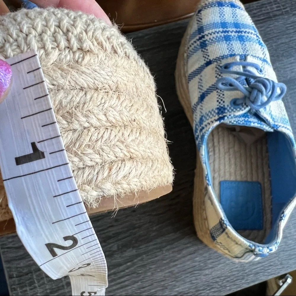 Tory Burch Florence Blue Plaid Platfrom Lace Up Espadrilles US6.5 Used Once!!